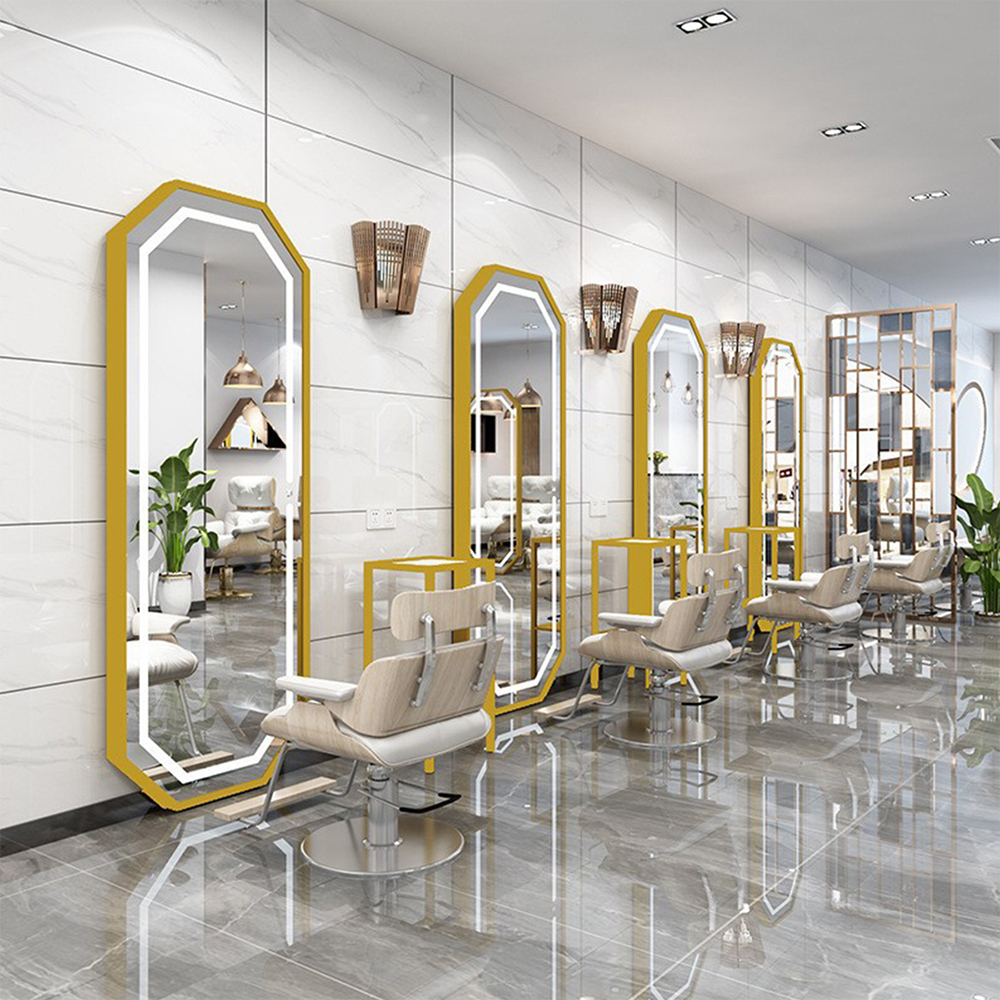 Zrkadlá z kaderníckych salónov Gold Led Salon Mirror Salon Mirror Salon Mirror and Stoličky