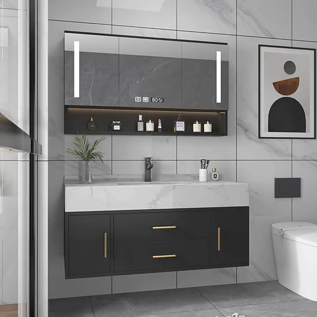 Moderná dubová kúpeľňa Vanity Hotel Black Jednoumývadlo Malá kúpeľňová skrinka s inteligentným zrkadlom