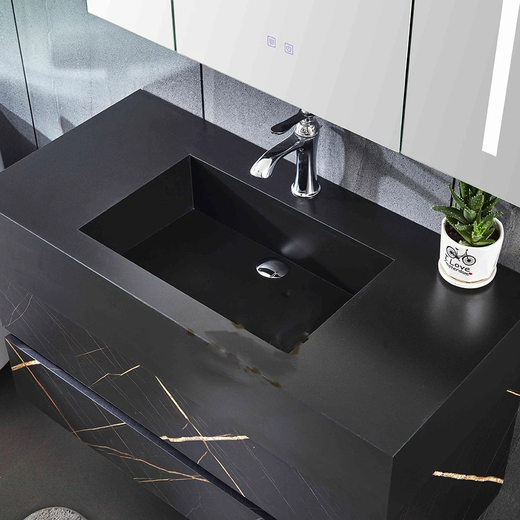 Moderná dubová kúpeľňa Vanity Hotel Black Jednoumývadlo Malá kúpeľňová skrinka s inteligentným zrkadlom