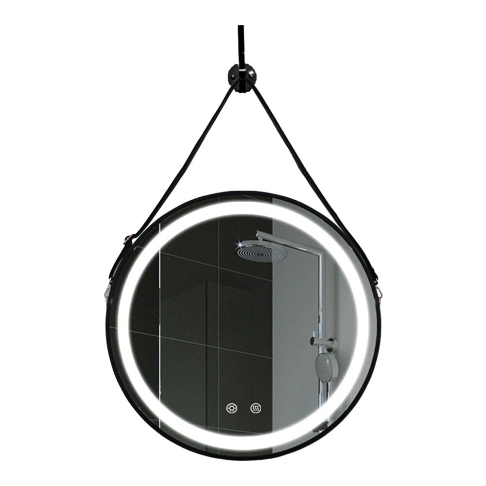 Vanity Okrúhle LED Kožený opasok Zrkadlo Závesné LED Inteligentné Zrkadlo Nástenné Zrkadlo Bytová dekorácia Bluetooth Zrkadlo na líčenie Kúpeľňové doplnky Nábytok do salónov