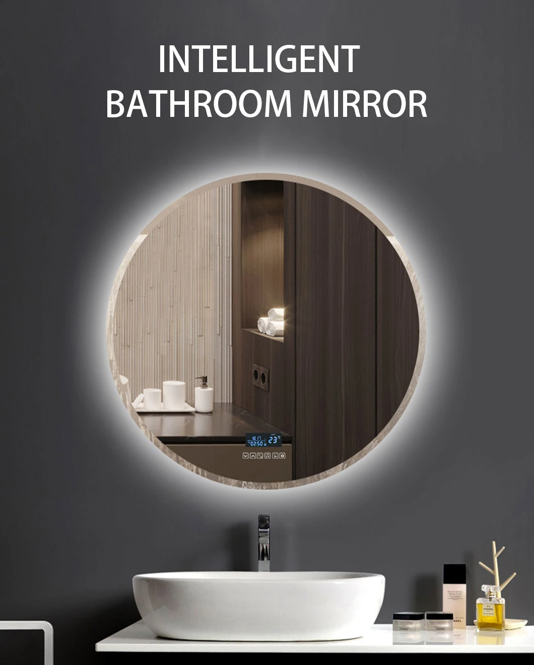 Hutton okrúhle akcentové zrkadlo s dreveným rámom/priemer 30