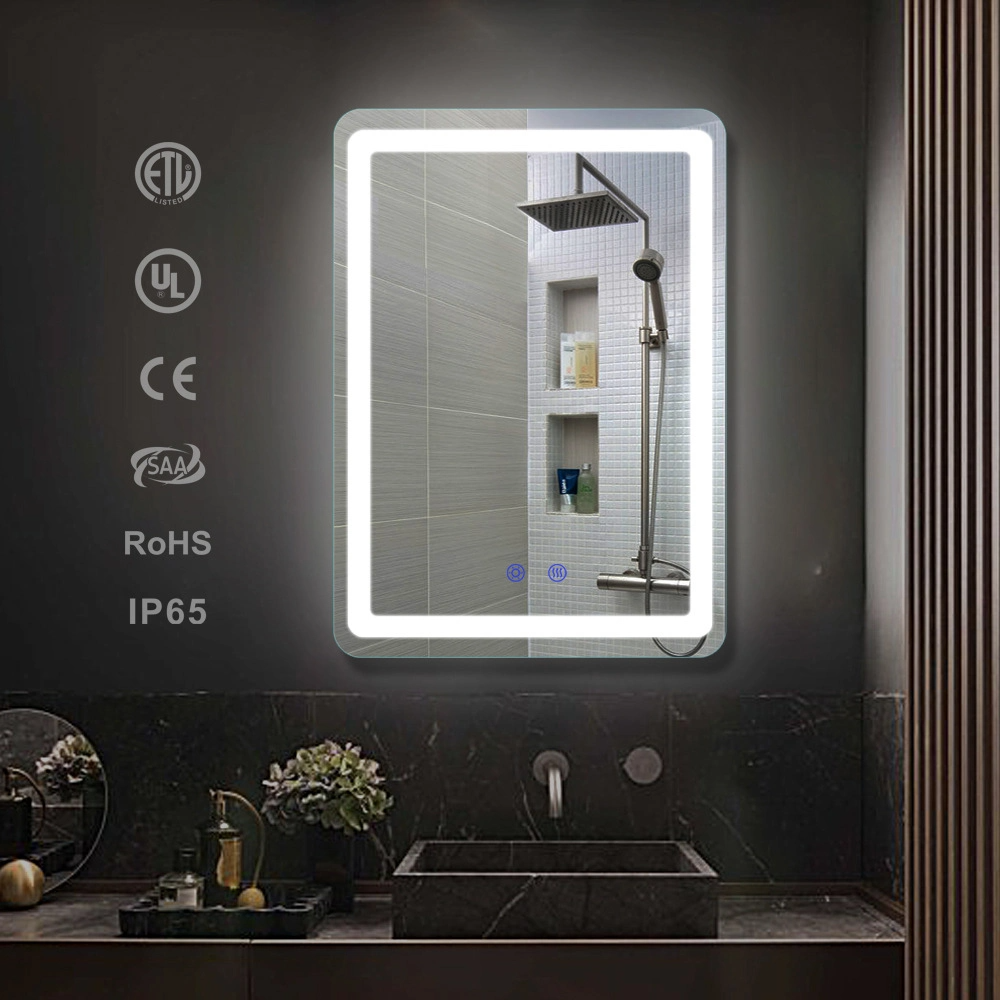 LED odhmlievacie osvetlené inteligentné Bluetooth kúpeľňové zrkadlo s digitálnymi hodinami