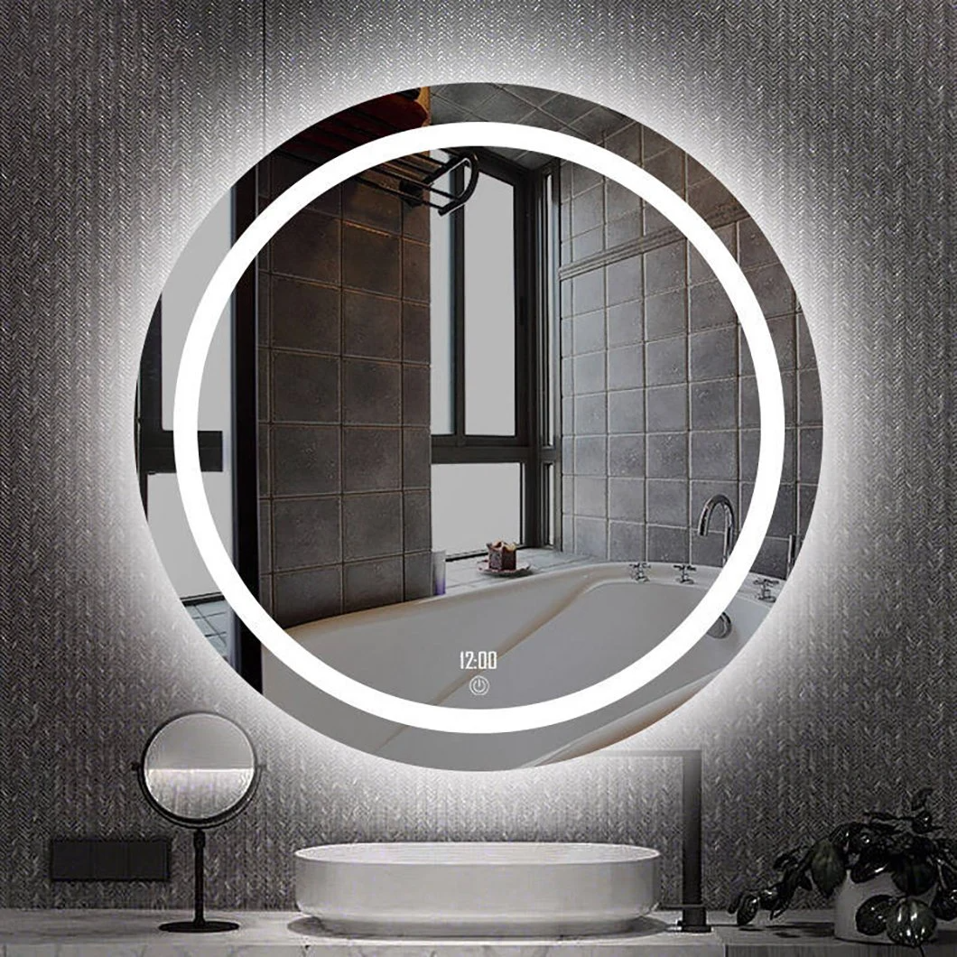 Prispôsobené LED podsvietené okrúhle bezrámové LED osvetlené hotelové luxusné kúpeľňové zrkadlo