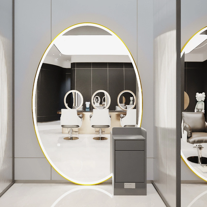 Nové módne veľké salónne zrkadlo Prispôsobené LED svetlo Styling Station Beauty Mirror Holičský nábytok